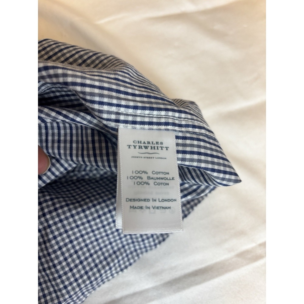 Charles Tyrwhitt Men's Shirt 16 1/2 34 Classic Fit Button Up Dress Bl/Gray Check - Picture 3 of 9